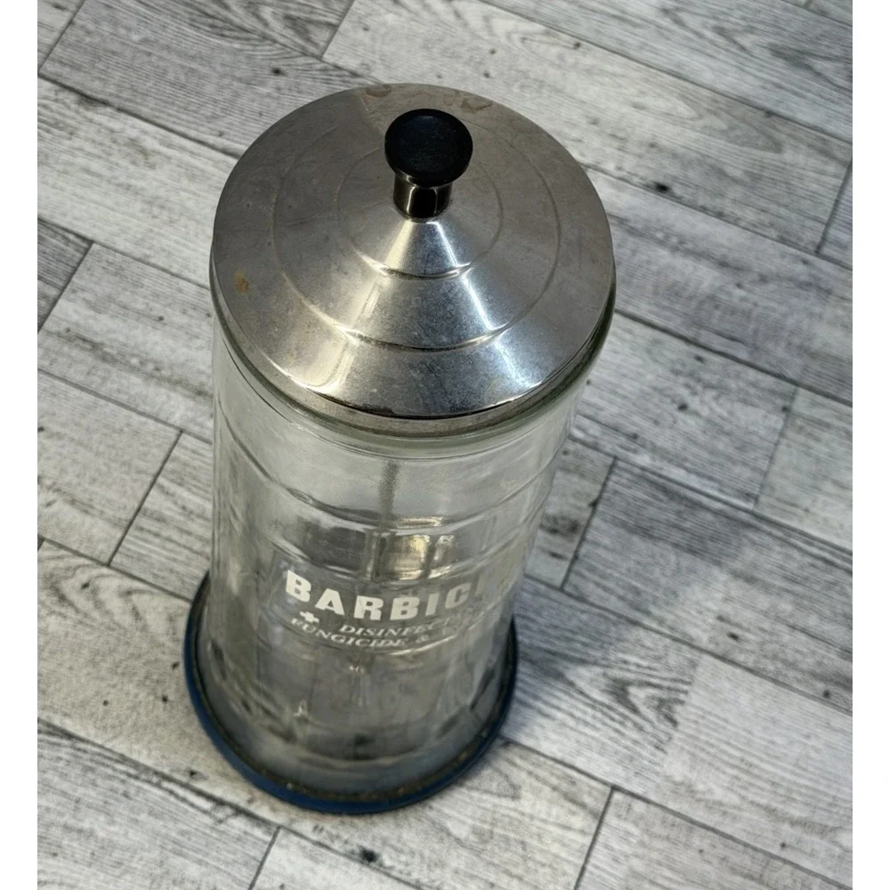 Vintage Barbicide Jar Glass Barber's Shop Decor Comb Storage‎ Disinfectant King